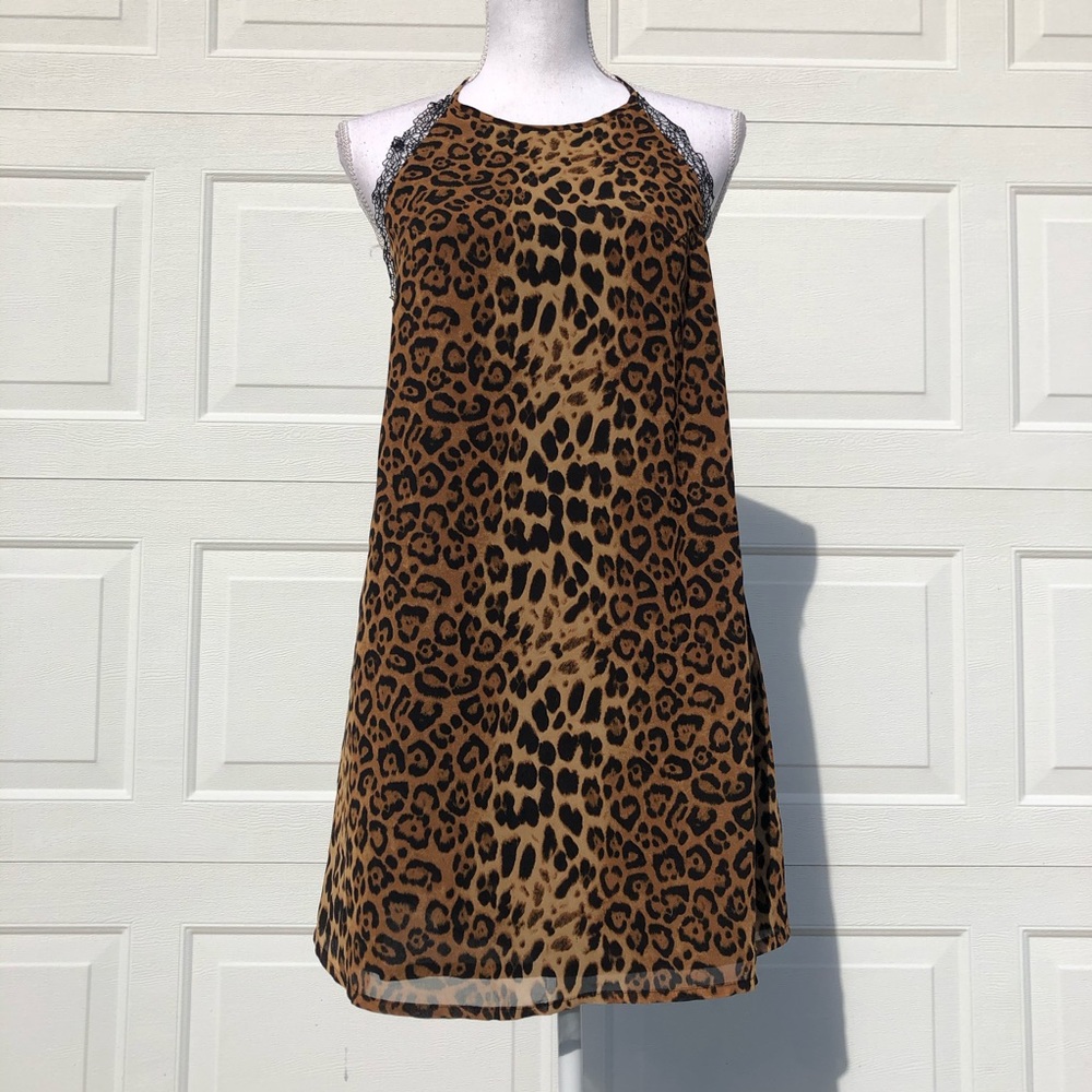 Sexy Leopard print and lace slip dress